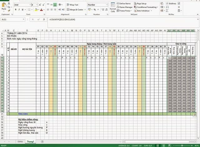 Hướng dẫn bạn cách làm bảng chấm công trên trang Excel