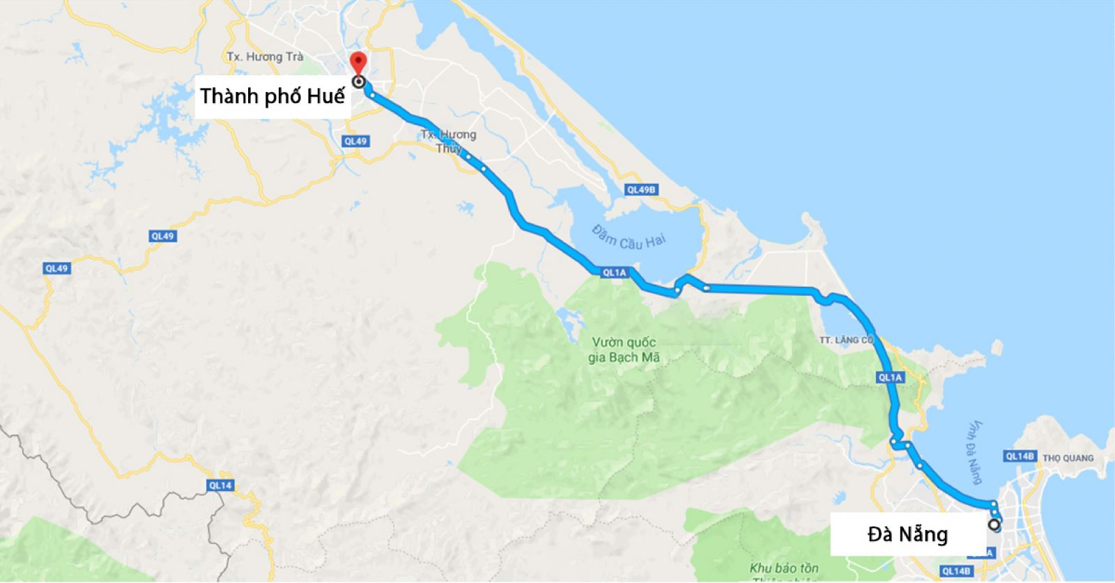Từ Đà Nẵng đi Huế bao nhiêu Km?