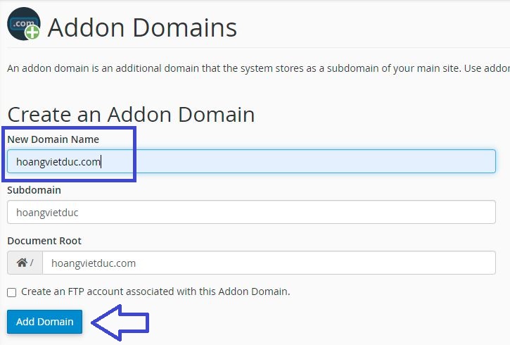 addon domain khai báo tên miền lên hosting