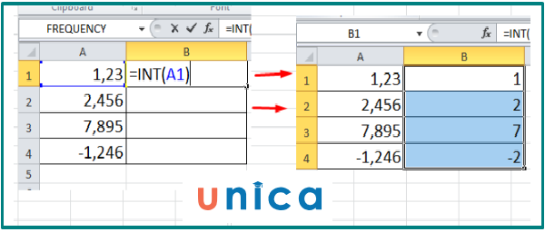 Sử dụng hàm Int lấy phần nguyên trong Excel 3