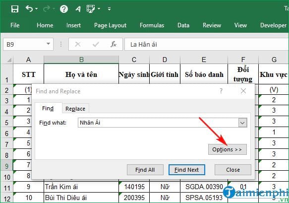 Cách tìm tên trong Excel