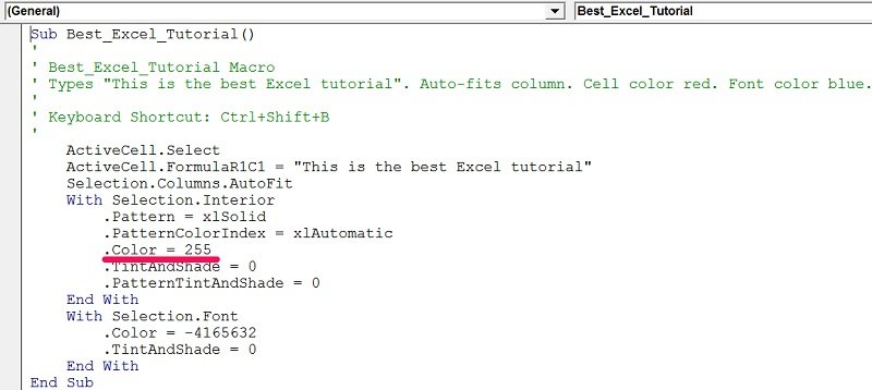 Example of the color property in Visual Basic for Applications