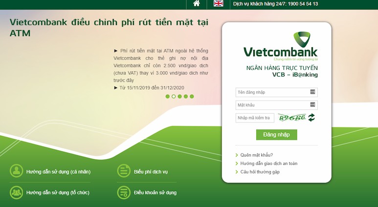 Đăng nhập Internet Banking Vietcombank
