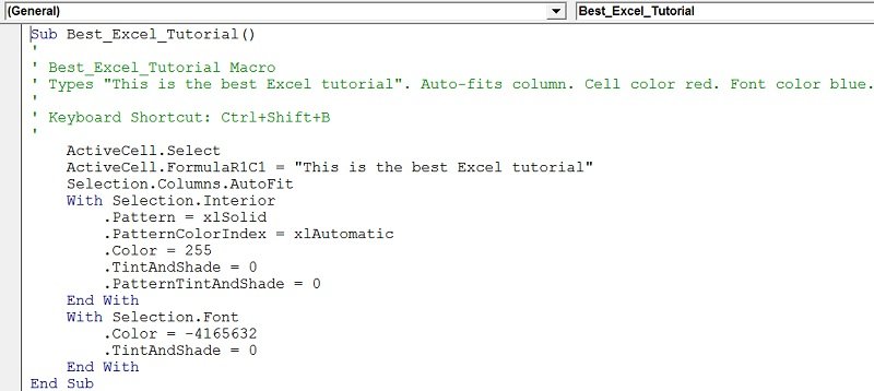 example of Visual Basic for Applications code