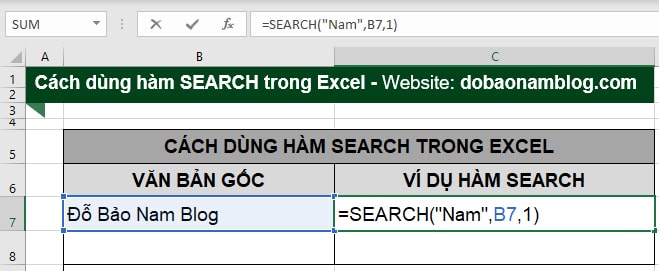 Cách sử dụng hàm Search trong Excel độc lập
