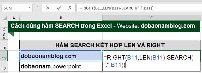 Hàm Right kết hợp Search và Len