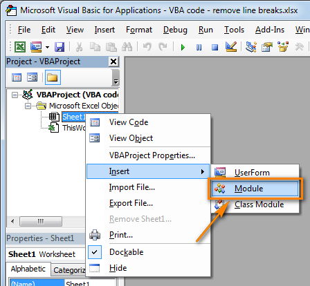 Click Insert > Module to add a new user-defined function to your worksheet.