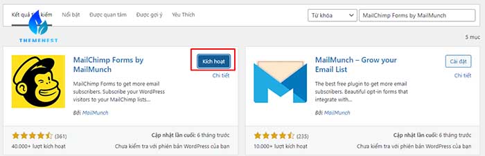 Kích Hoạt Plugin Mailchimp Forms By Mailmunch