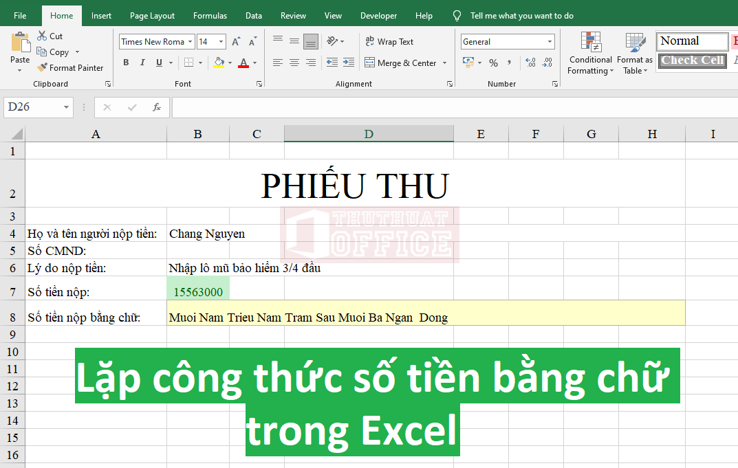 Lap cong thuc so tien bang chu trong Excel 00