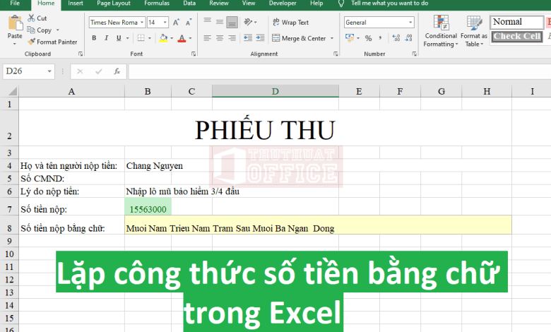 Lap cong thuc so tien bang chu trong Excel 00