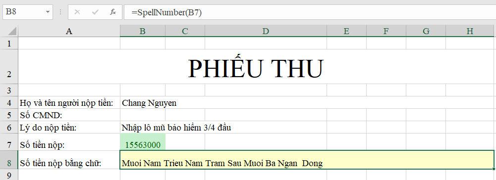 Lap cong thuc so tien bang chu trong Excel 07