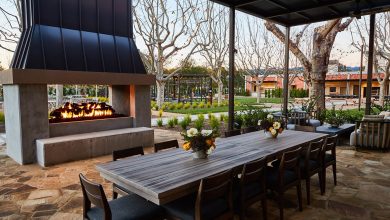 Louis M. Martini Winery outdoor terrace with fireplace