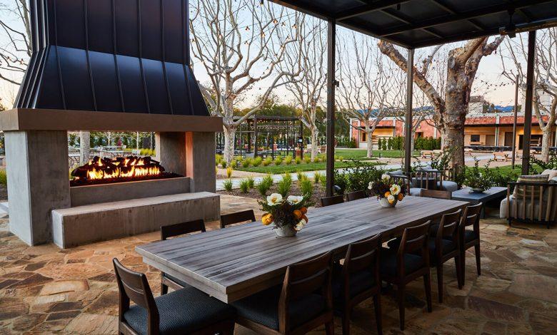 Louis M. Martini Winery outdoor terrace with fireplace