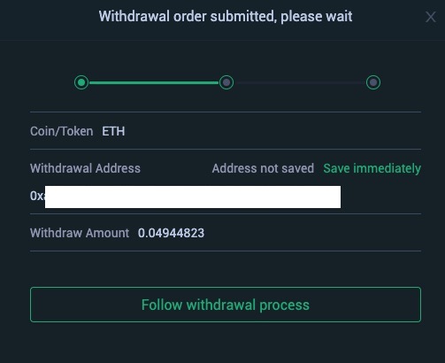 Withdraw order submitted