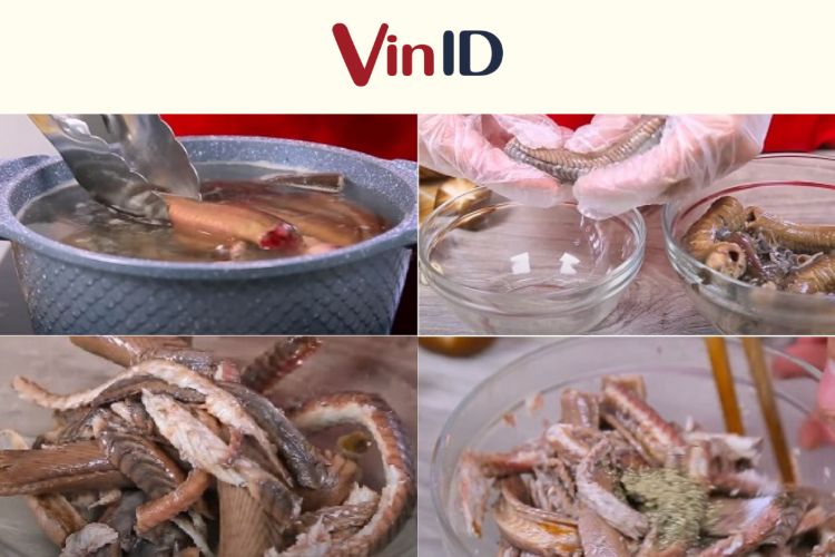 Công đoạn luộc và tách thịt lươn để nấu cháo