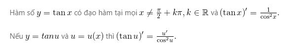 Đạo hàm của hàm số y=tanx