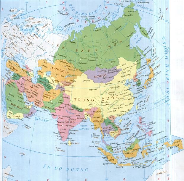 Bản đồ châu Á qua bản đồ thế giới