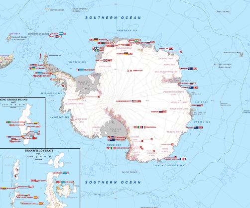 Bản đồ châu Nam Cực qua bản đồ thế giới