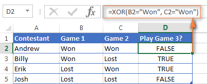 Using the Excel XOR function in a real-life scenario