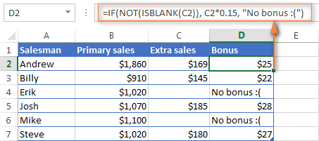 A nested IF statement with NOT / ISBLANK functions