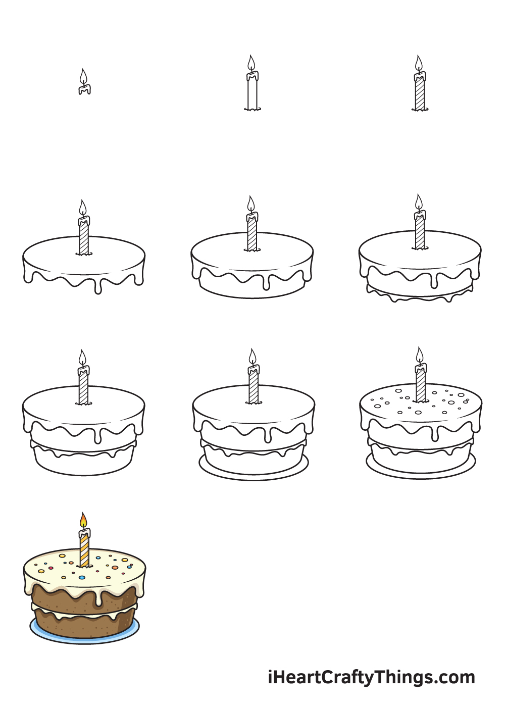 Drawing Birthday Cake in 10 Easy Steps - Hướng dẫn cách vẽ bánh sinh nhật đơn giản với 9 bước cơ bản