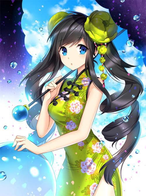 Hình Anime Gái Xinh mặc áo dài xanh