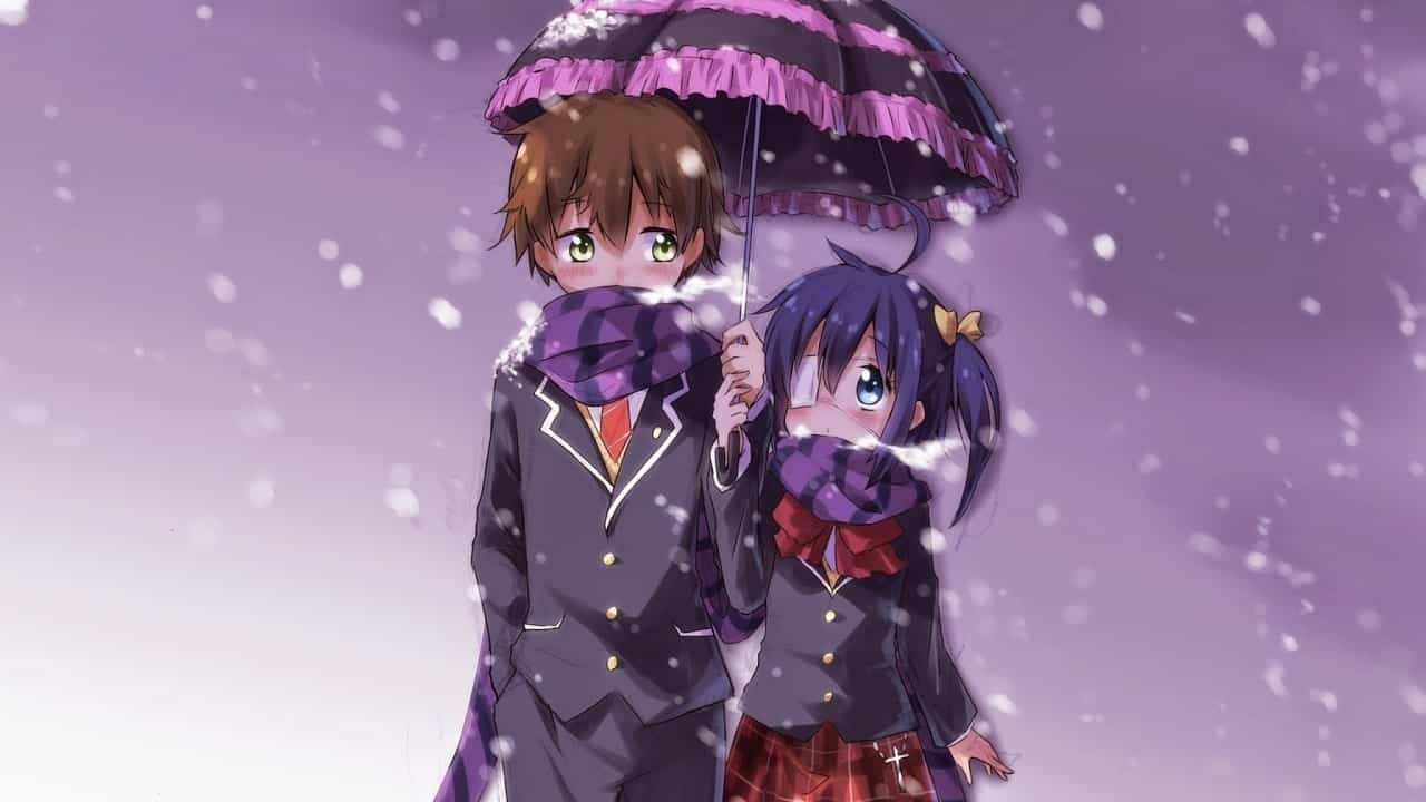 Hình Anime cặp đôi đi bên nhau vào mùa đông