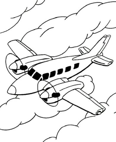 Mẫu tranh tô màu cho bé hình chiếc máy bay đang hạ cánh