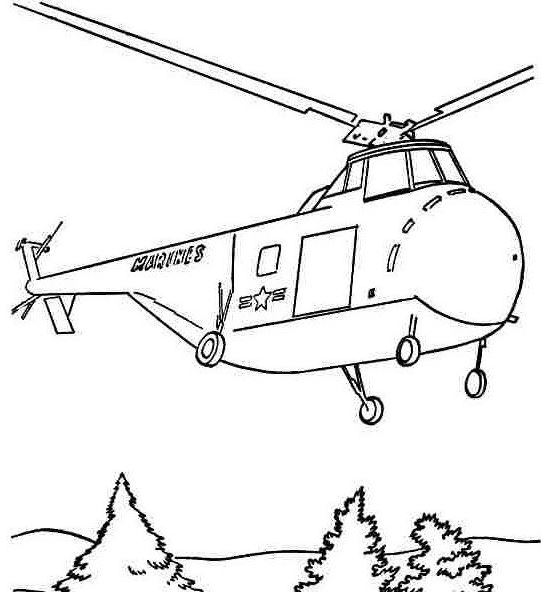 Mẫu tranh tô màu cho bé hình trực thăng đang hạ cánh