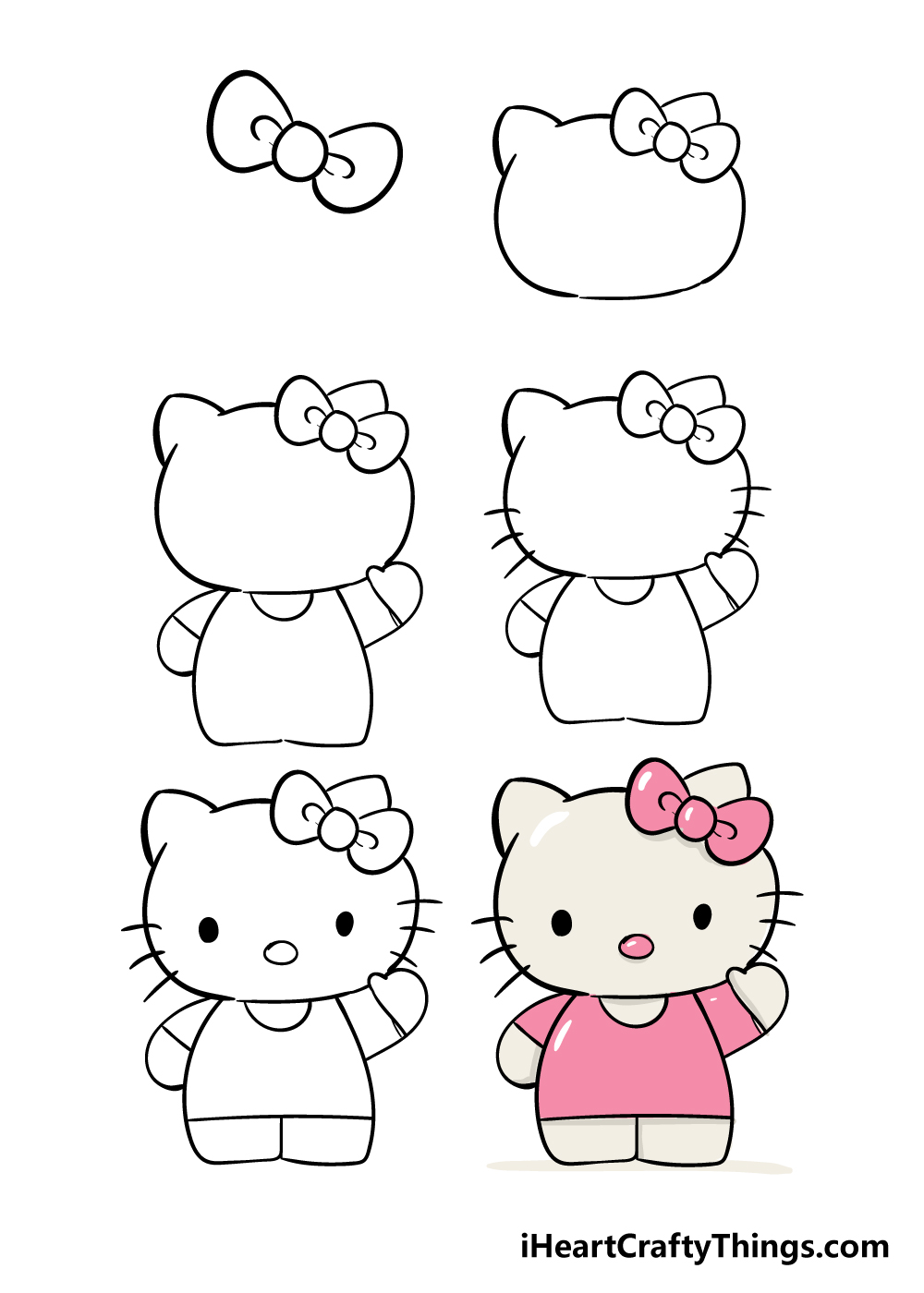 hello kitty in 6 steps - Hướng dẫn cách vẽ hello kitty đơn giản với 6 bước cơ bản