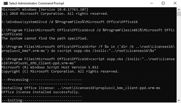 Kích hoạt office 365 bằng Command Prompt