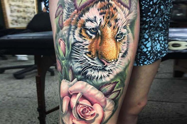 tiger and rose tattoo độc đáo