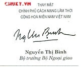 Chữ ký Bộ Trưởng Bộ Ngoại Giao Nguyễn Thị Bình