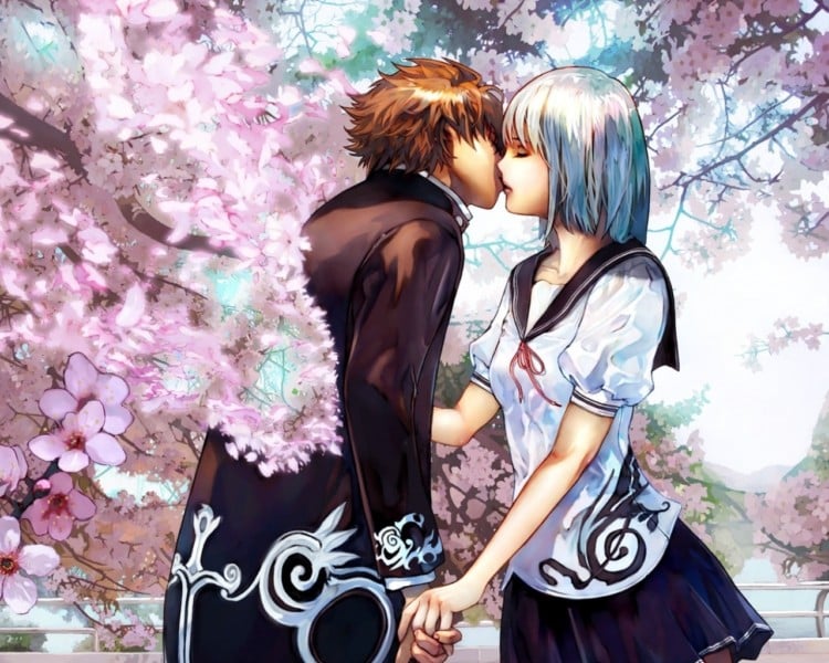 Hình Anime Tình Yêu hôn nhau lãng mạn