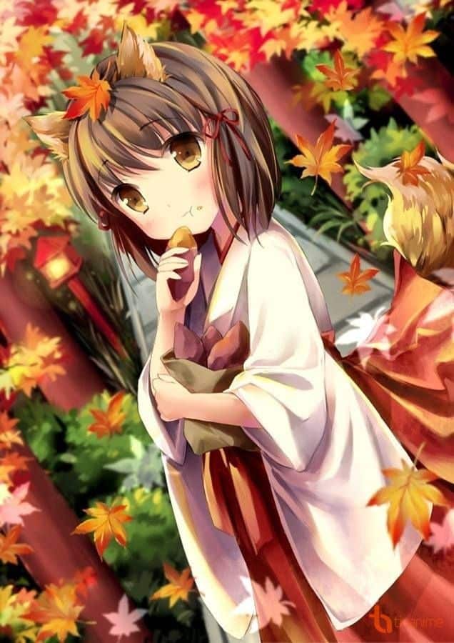 Hình Anime mùa thu cô bé cute đáng yêu
