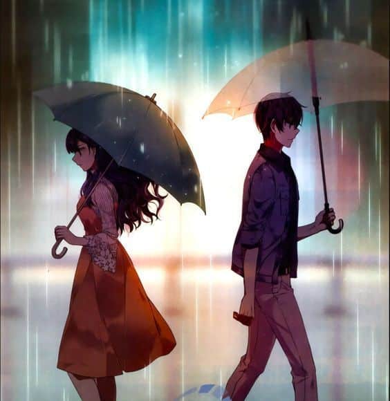 Hình Cặp Đôi Anime Chia Tay bước đi trong mưa