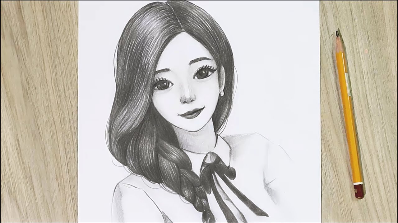 Hình Chân Dung Anime cô gái bằng bút chì