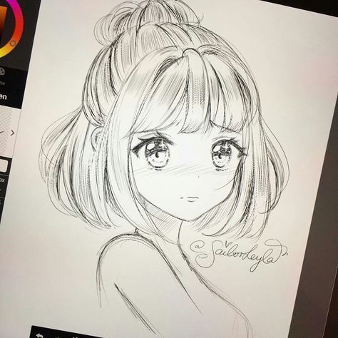 Hình Vẽ Mặt Anime Nữ tóc ngắn dễ thương
