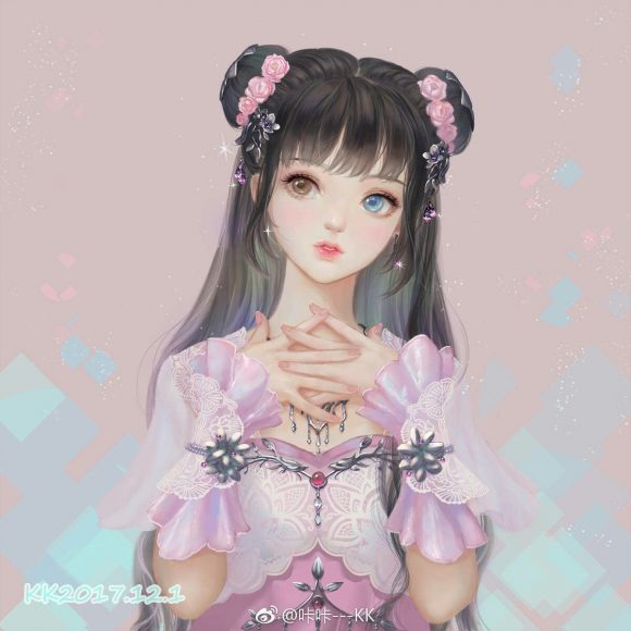 Hình công chúa Anime váy hồng xinh xắn