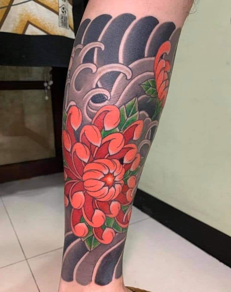 Hình tattoo hoa cúc Nhật cổ