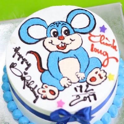Mẫu bánh sinh nhật hình con chuột màu xanh