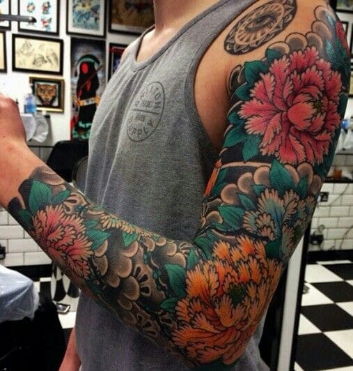 Tattoo hoa cúc kín tay đẹp