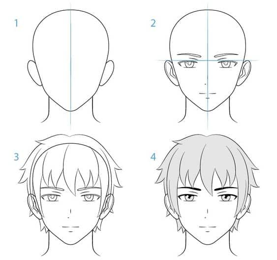 Từng bước vẽ khuôn mặt nhân vật anime nam