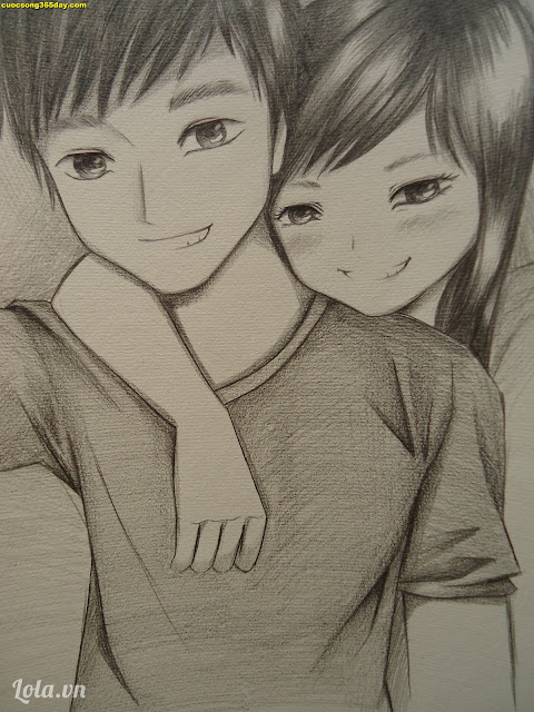 Hình vẽ cặp đôi hoạt hình dễ thương bằng bút chì kute