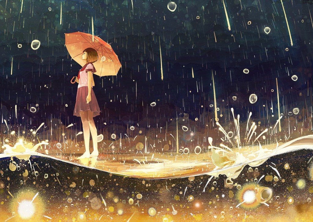 hình cô gái buồn dưới mưa che ô