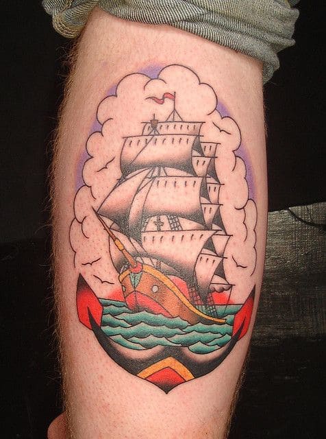 hình tattoo neo thuyền đầy màu sắc đẹp