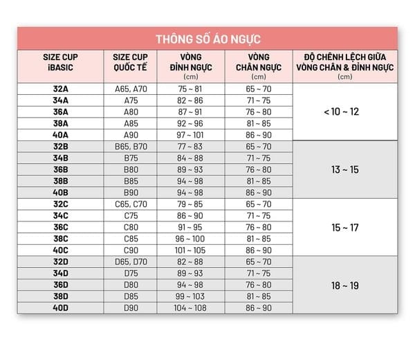 Bảng quy đổi size áo ngực và Cách đo size chuẩn nhất hiện nay 2024 – iBasic