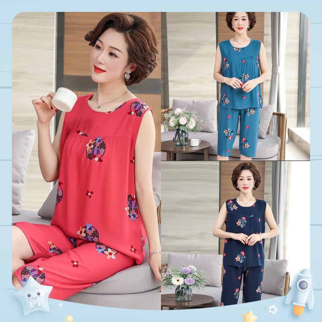 Đồ Bộ Trung Niên Áo Sát Nách Quần Lửng 🌺 Bộ Vải Lanh Lửng Mặc Nhà | Shopee Việt Nam